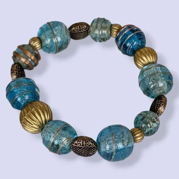 (2/$20) Swirling Blue Glass Stretch Bracelet - Picture 4 of 5